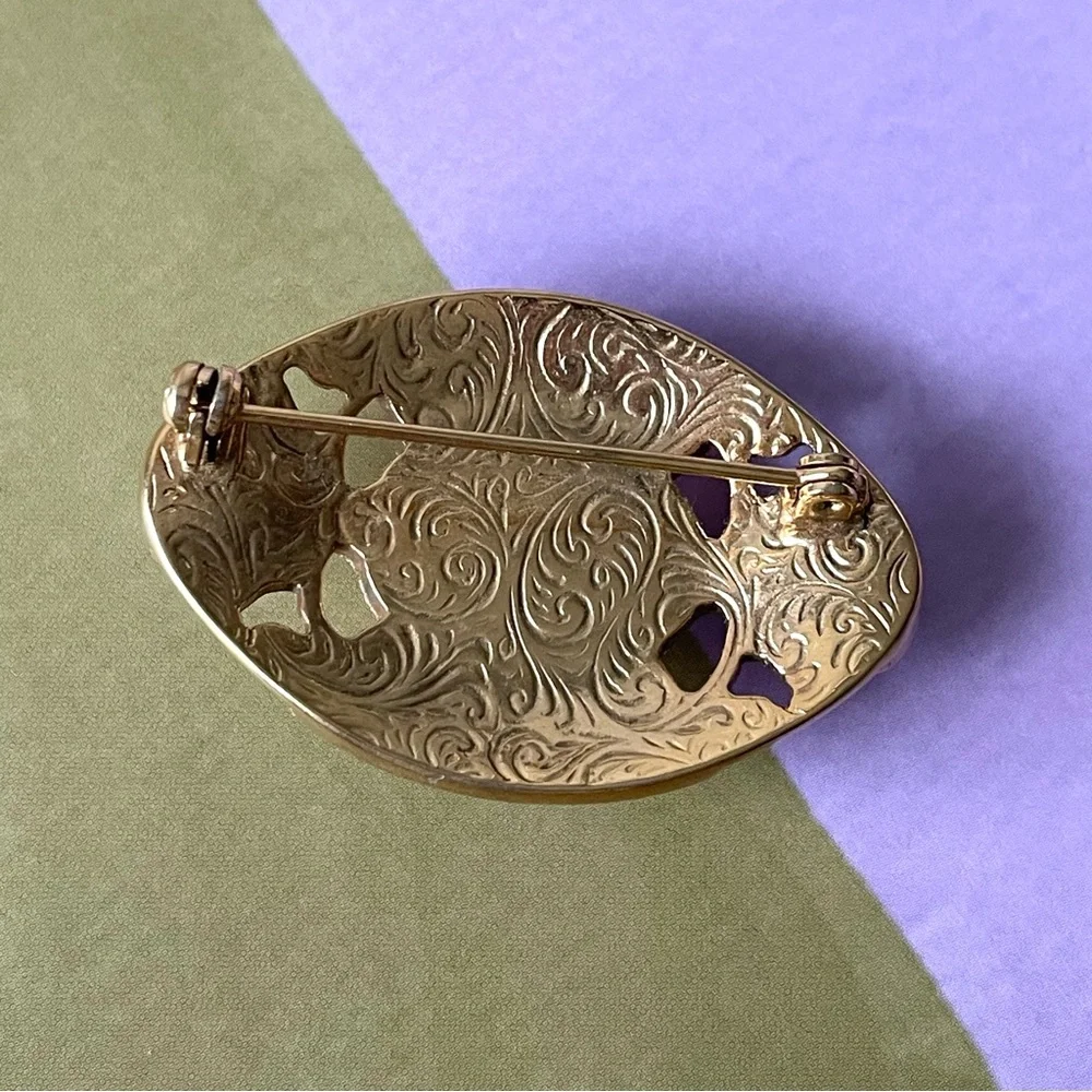 Vintage Gold-tone Brooch with Pink Center and Blue & Purple Accents